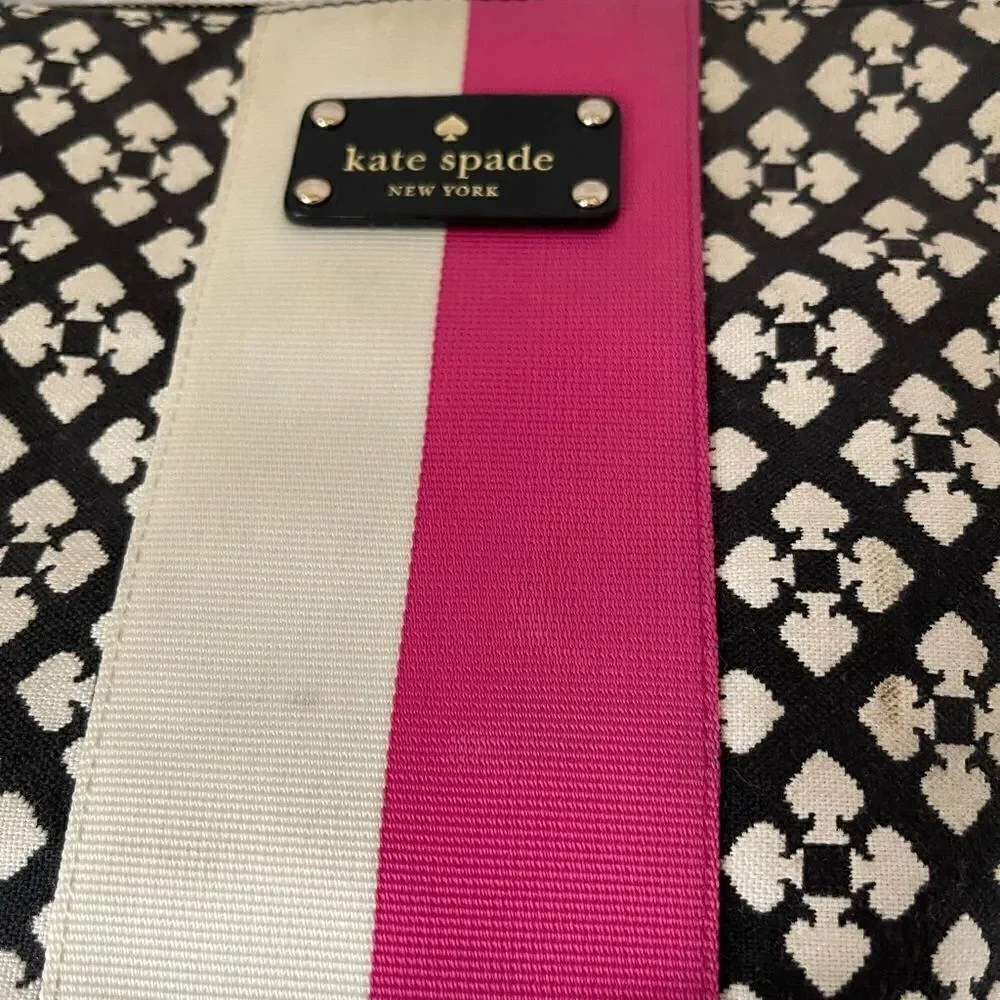 Kate Spade black &off white custom Kate spade logo printed fabric crossbody bag